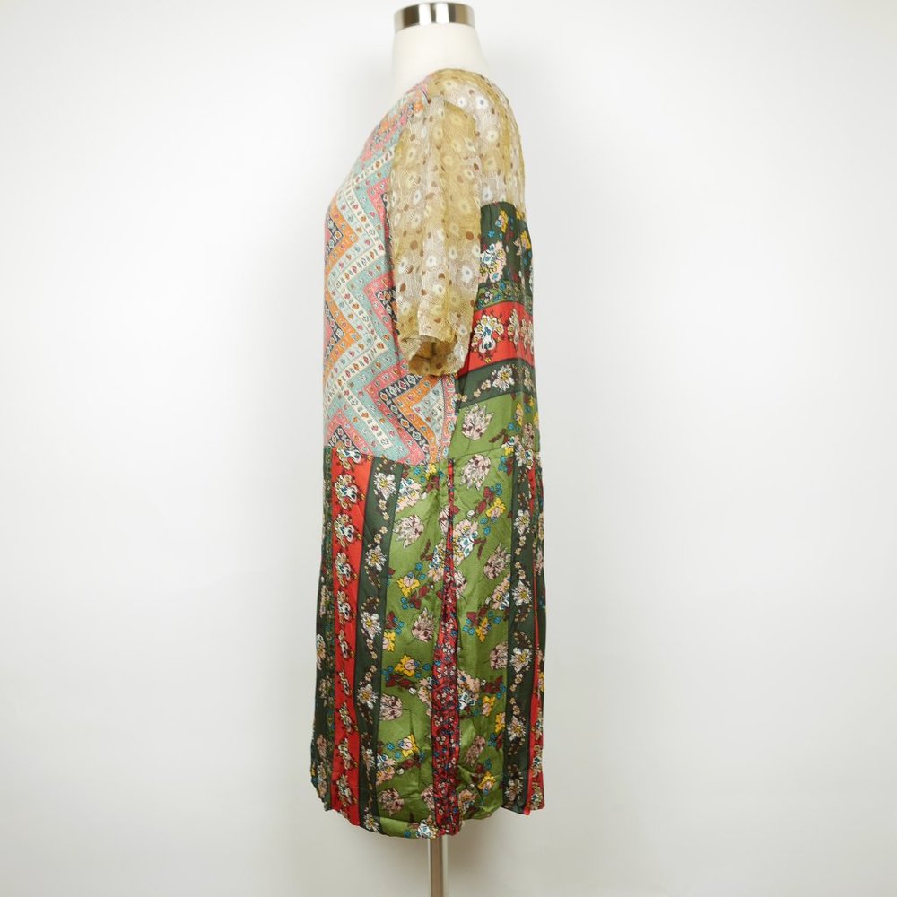 TINY by Anthropologie Women's S Green & pink floral short sleeve chiffon dress - Picture 4 of 10